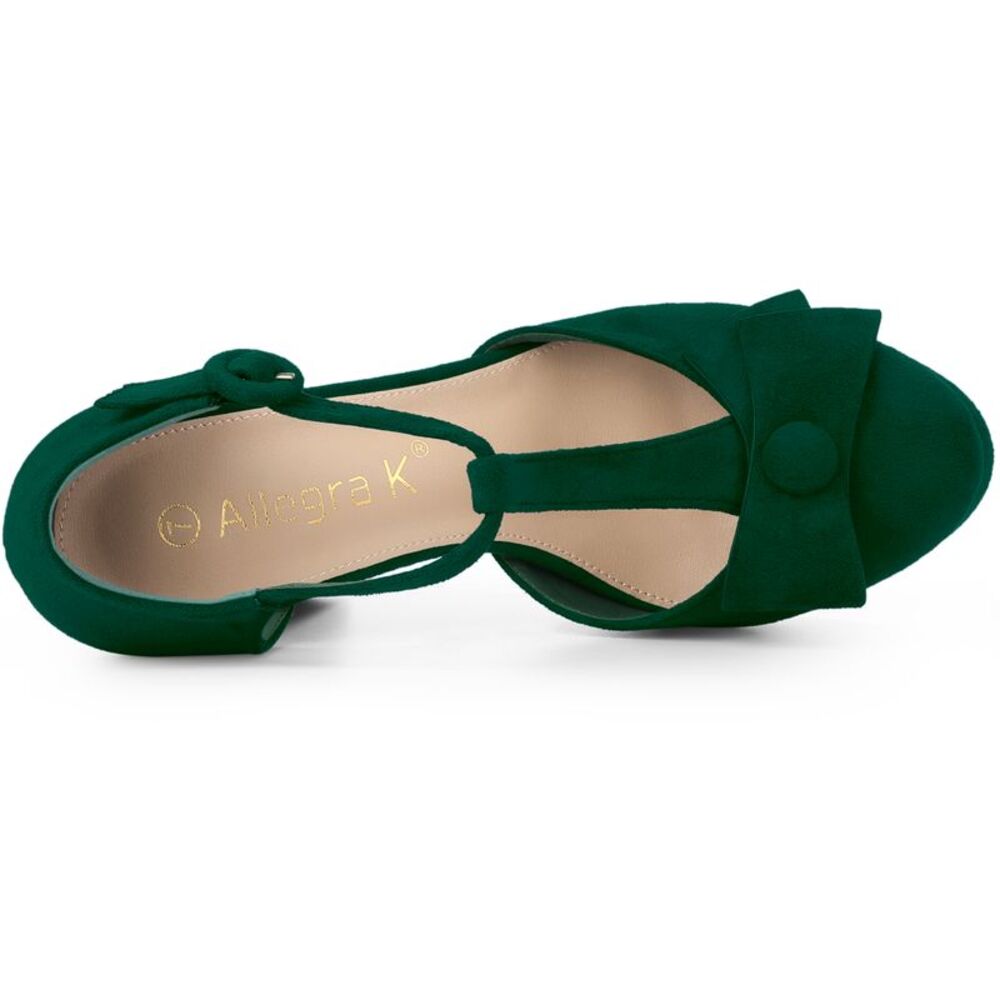 Mary Janes Platform Pumps Halloween Costumes Green Chunky Heels Dress Shoes - Picture 5 of 6